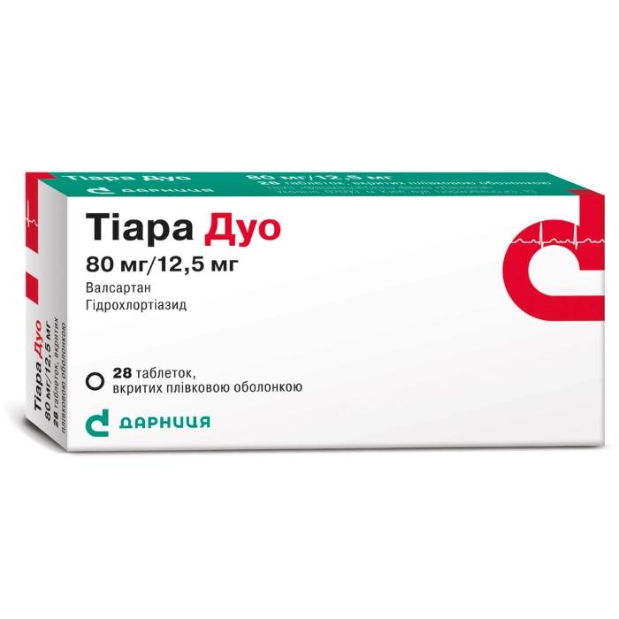 ТІАРА ДУО,таблетки вкриті плівковою оболонкою по80мг/12,5 мг №28(14х2)